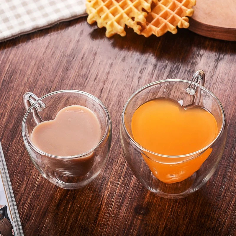Širdies formos puodeliai, 240 ml, 2 vnt., širdelės formos puodeliai, širdies formos stikliniai puodeliai
