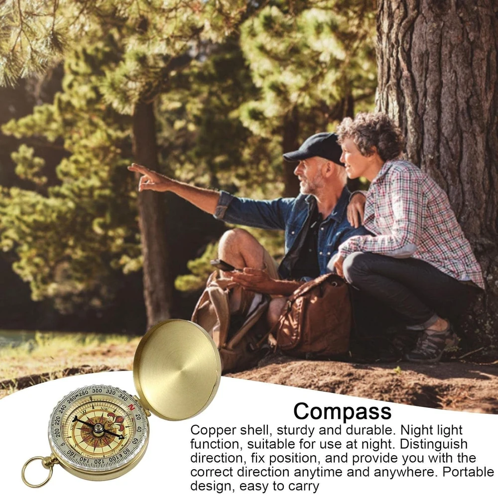 Šviečiantis metalinis kompasas su dangteliu, piratų kompasas, kelioninis navigacinis kompasas, auksinis kompasas su šviečiančiu ciferblatu, kompasas su dangteliu, kišeninis kompasas