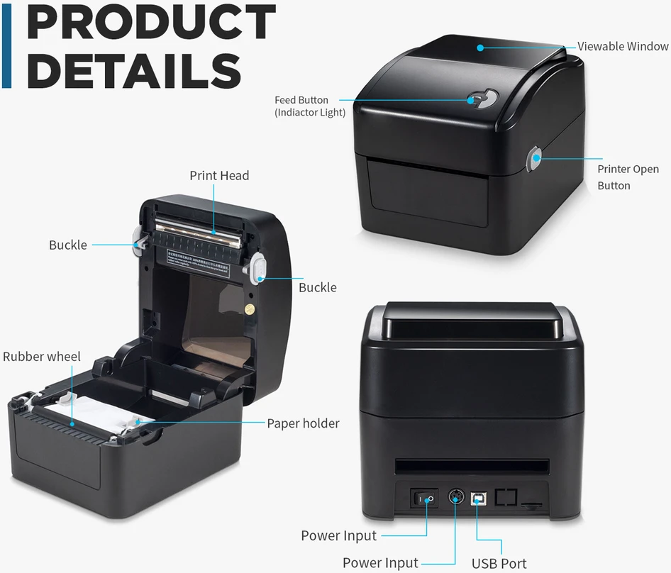 Terminis etikečių ir lipdukų spausdintuvas 108 mm, Xprinter XP-420BX, terminis etikečių spausdintuvas, terminių lipdukų spausdintuvas, etikečių ir lipdukų spausdintuvas