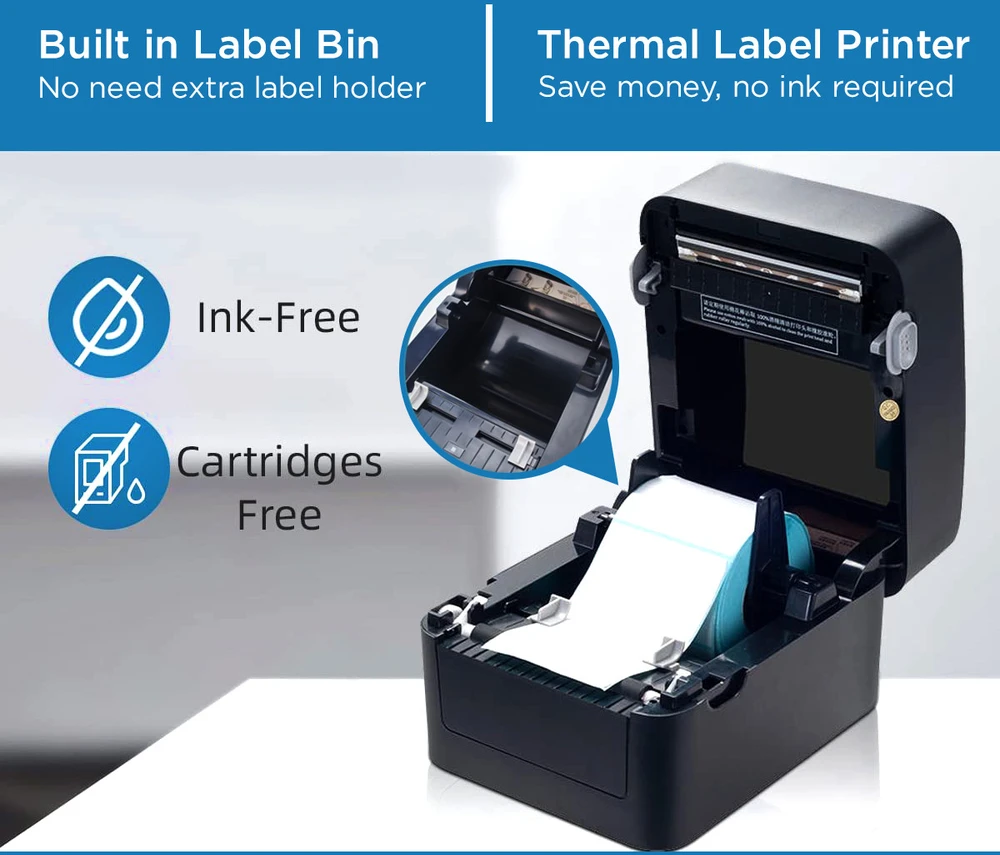 Terminis etikečių ir lipdukų spausdintuvas 108 mm, Xprinter XP-420BX, terminis etikečių spausdintuvas, terminių lipdukų spausdintuvas, etikečių ir lipdukų spausdintuvas