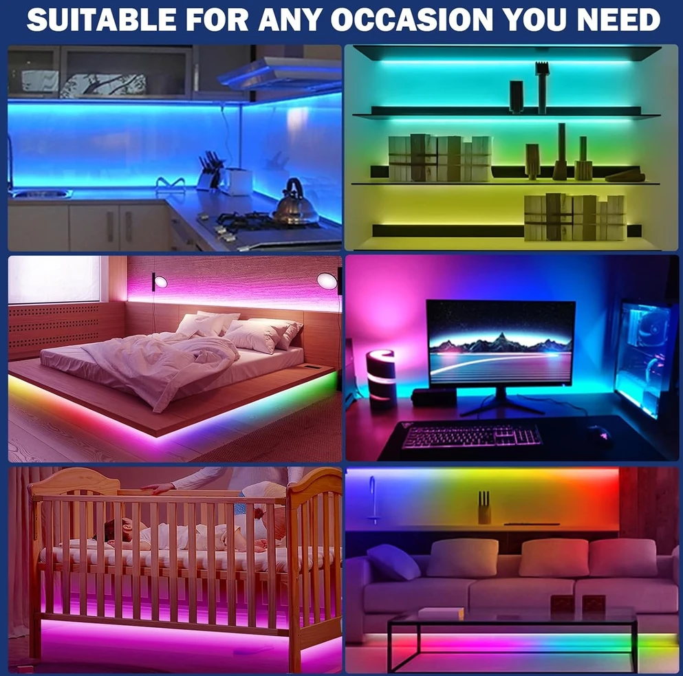 USB RGB LED juosta su „Bluetooth“, 10 m, USB RGB šviesos juosta, LED lemputės juosta, LED apšvietimo juosta
