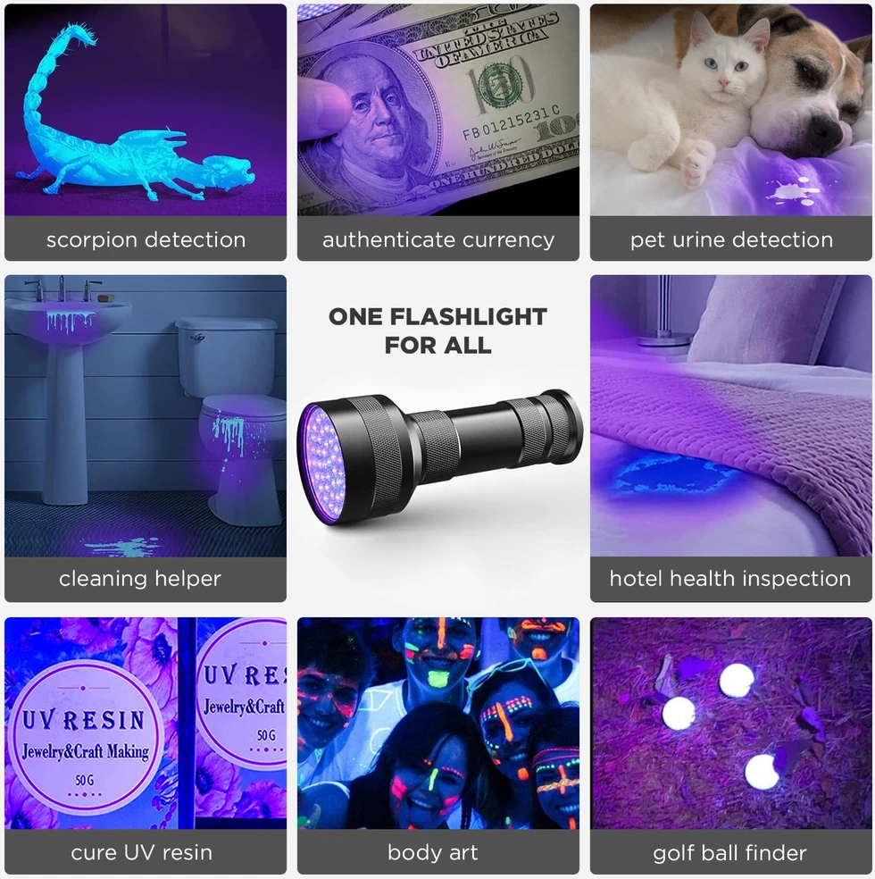 UV žibintuvėlis, 51 LED, ultravioletinis, UV lempa, ultravioletinis žibintuvėlis, UV LED žibintuvėlis