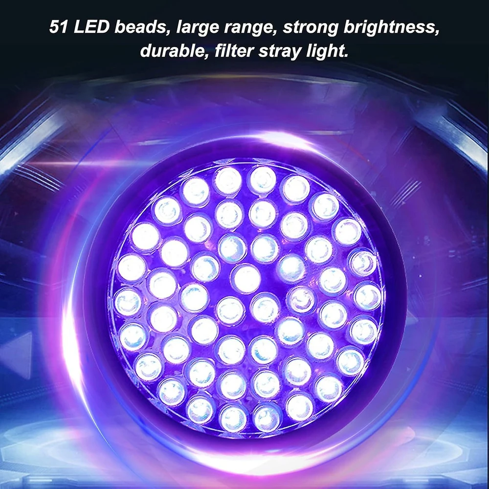 UV žibintuvėlis, 51 LED, ultravioletinis, UV lempa, ultravioletinis žibintuvėlis, UV LED žibintuvėlis