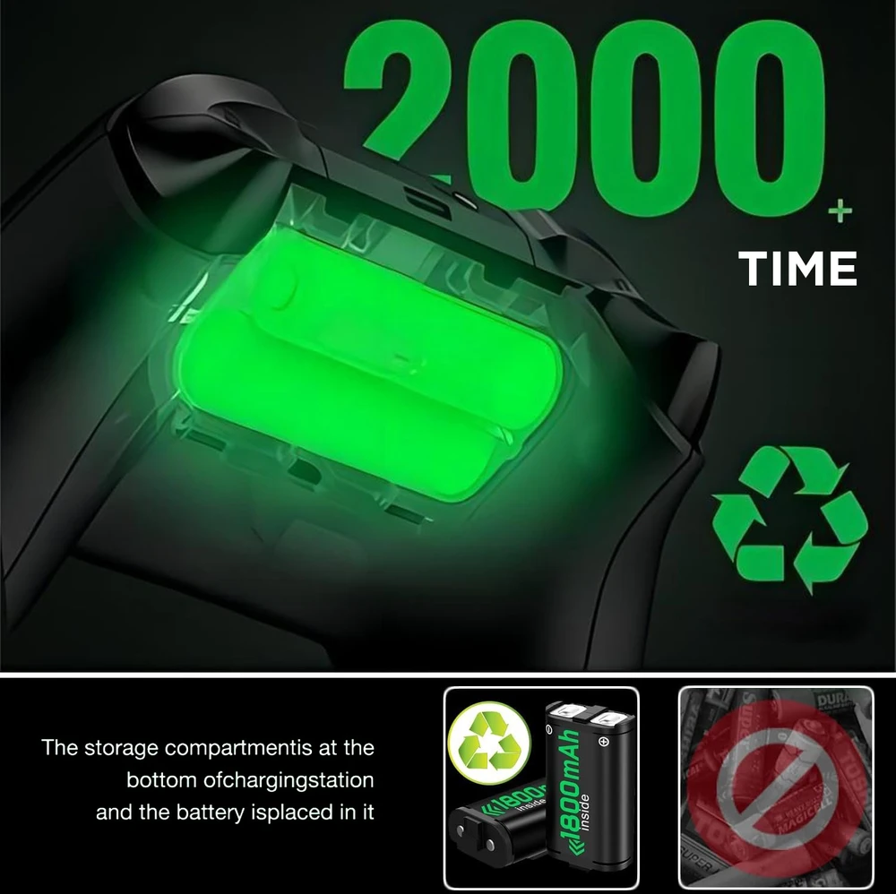 XBOX valdiklio įkroviklis su 2 baterijomis 1800 mAh, USB įkrovimo stotelė, įkrovimo dokas, valdiklio kroviklis, pultelio įkroviklis, pultelio įkrovimo stotelė