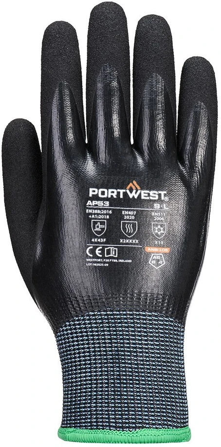 Darbo PORTWEST AP53 pirštinės nuo įpjovimo, Dydis: M, Pw spalvos: Juodas