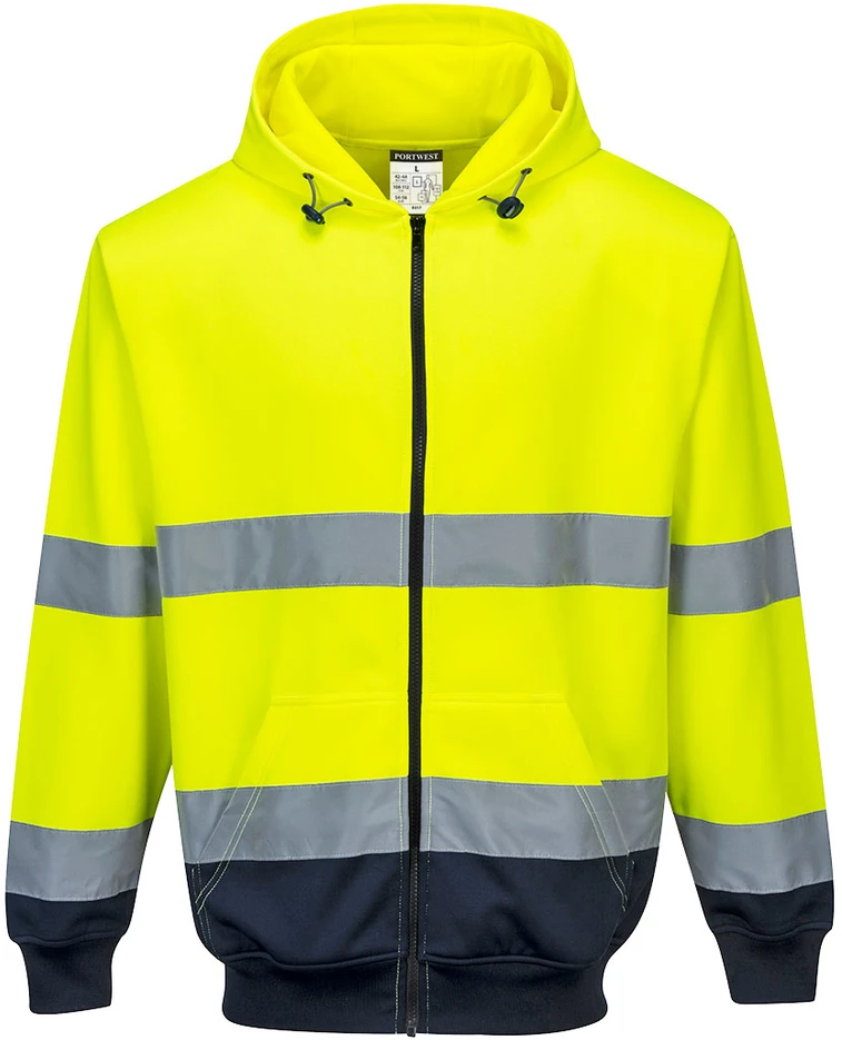 Dviejų spalvų bliuzonas su gobtuvu ir užsegimu priekyje PORTWEST B317, Dydis: XXL, Pw spalvos: Geltona/Navy