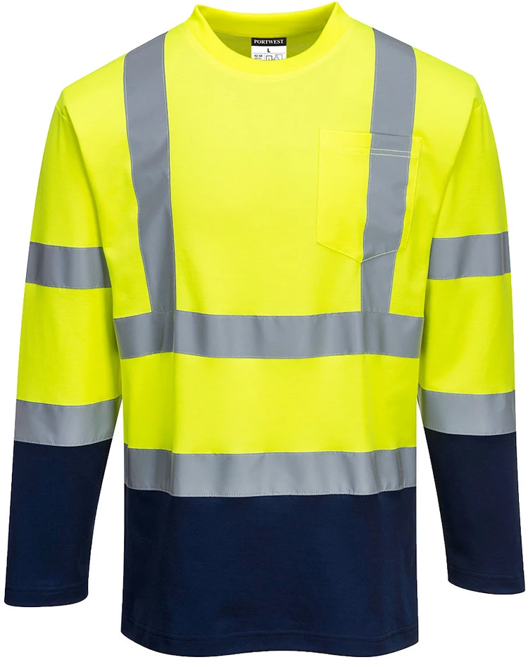 Dviejų spalvų medvilniniai marškinėliai ilgomis rankovėmis PORTWEST S280, Dydis: XXXL, Pw spalvos: Geltona/Navy