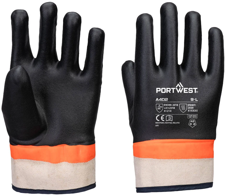 Dvigubai aplietos PORTWEST A402 darbo pirštinės, Dydis: XXL, Pw spalvos: Juodas/Oranžinis