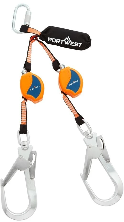 Dvigubas saugos lynas PORTWEST FP81 su karabinais, 2.5 m, Pw spalvos: Juodas/Oranžinis
