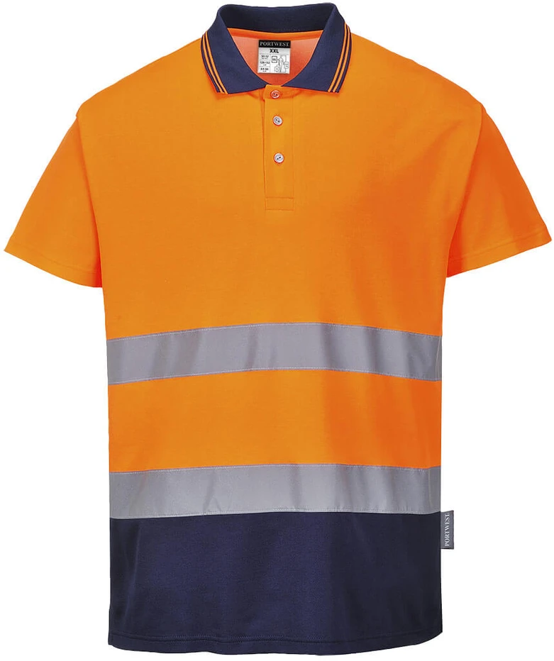 Dvispalviai medvilniniai polo marškinėliai Portwest S174, Dydis: L, Pw spalvos: Oranžinis/Navy