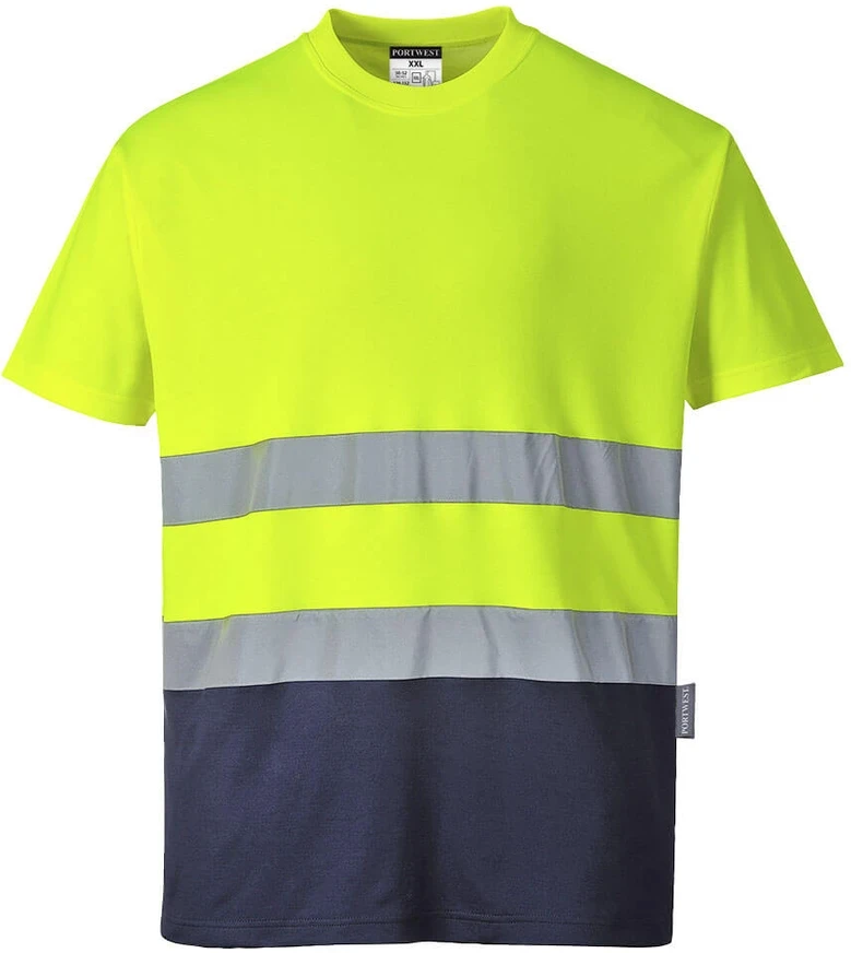 Dvispalviai medvilniniai PORTWEST S173 marškinėliai trumpomis rankovėmis, Dydis: XXXL, Pw spalvos: Geltona/Navy