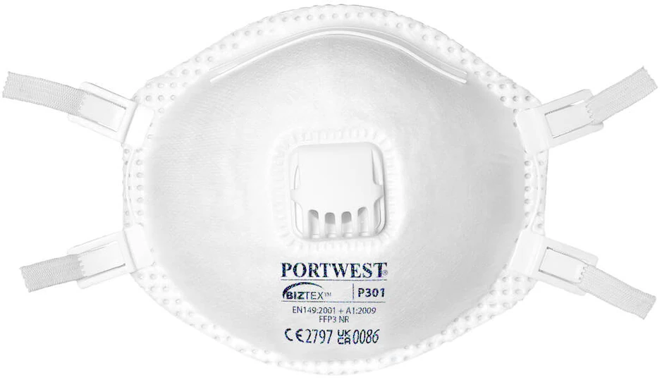 FFP3 respiratorius PORTWEST P301 su vožtuvu (10vnt), Pw spalvos: Baltas