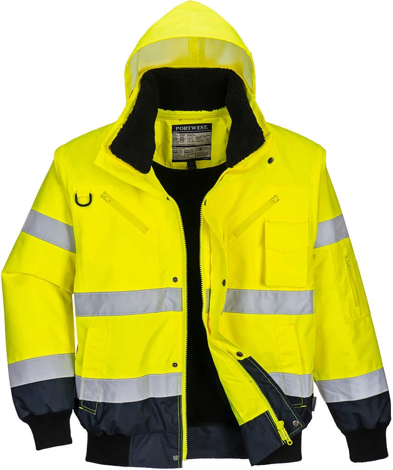 Gero matomumo kontrastinga PORTWEST C465 Bomber striukė, Dydis: 4XL, Pw spalvos: Geltona/Navy