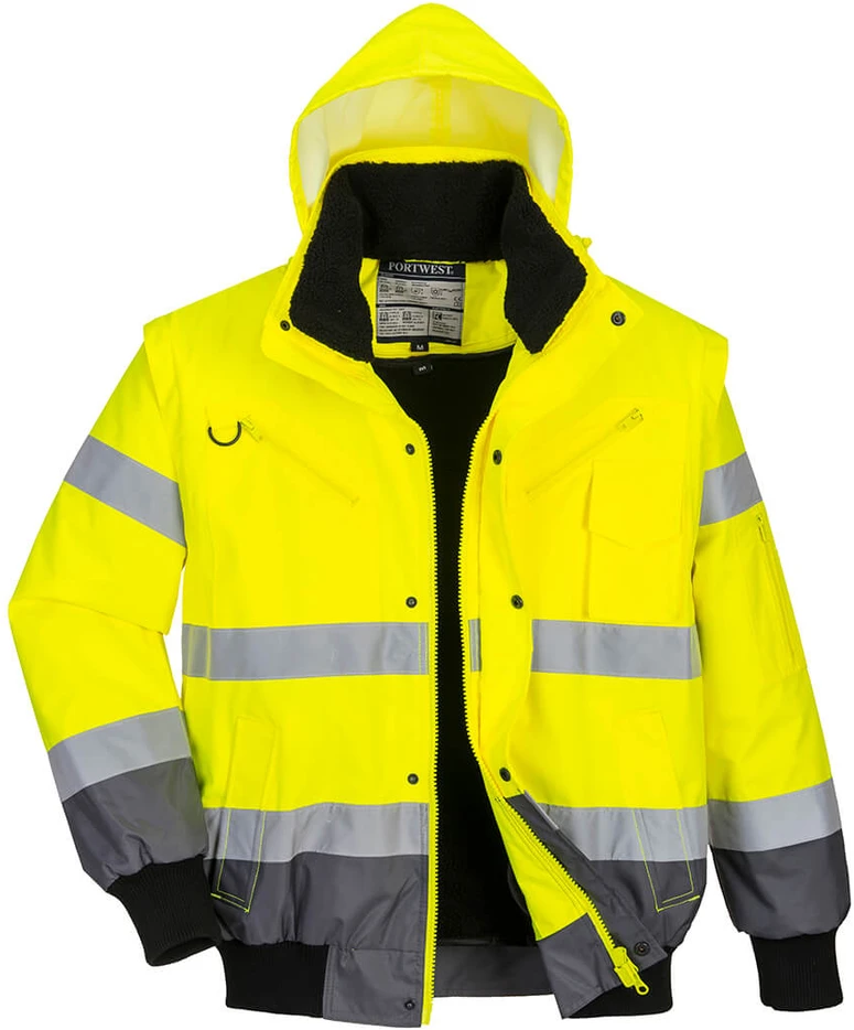 Gero matomumo kontrastinga PORTWEST C465 Bomber striukė, Dydis: XXXL, Pw spalvos: Geltona/Pilkas