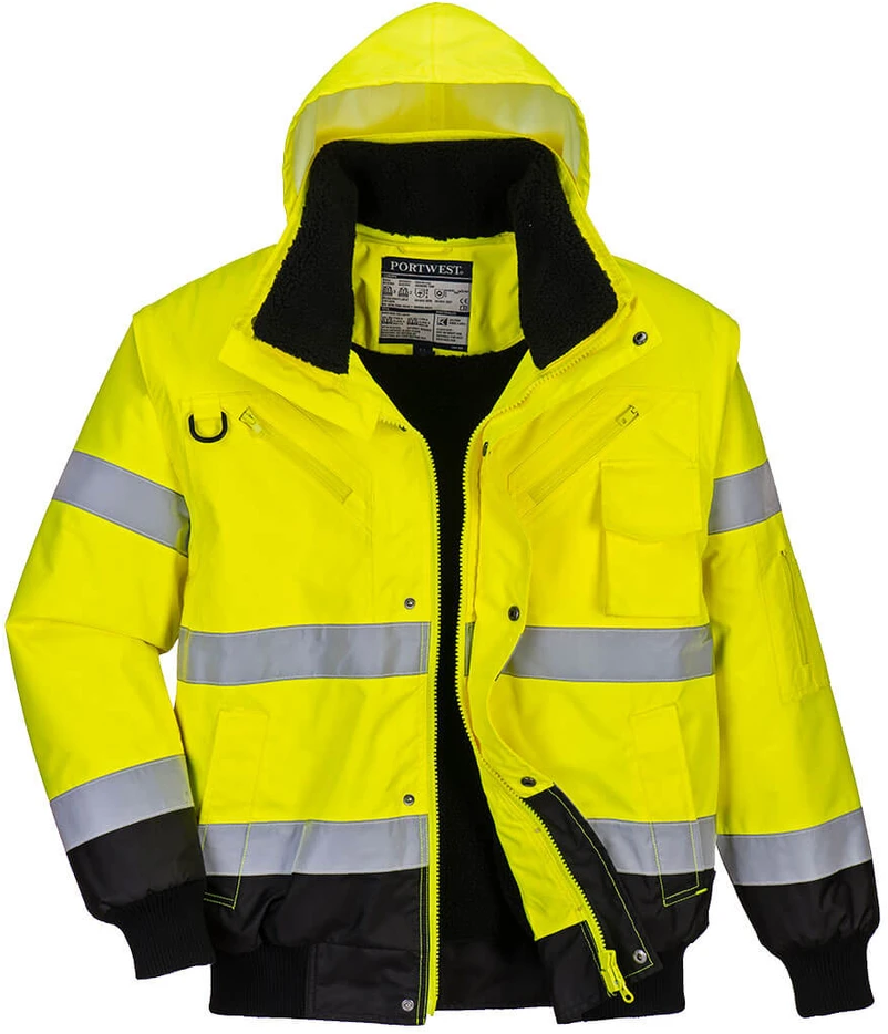 Gero matomumo kontrastinga PORTWEST C465 Bomber striukė, Dydis: XL, Pw spalvos: Geltona/Juodas