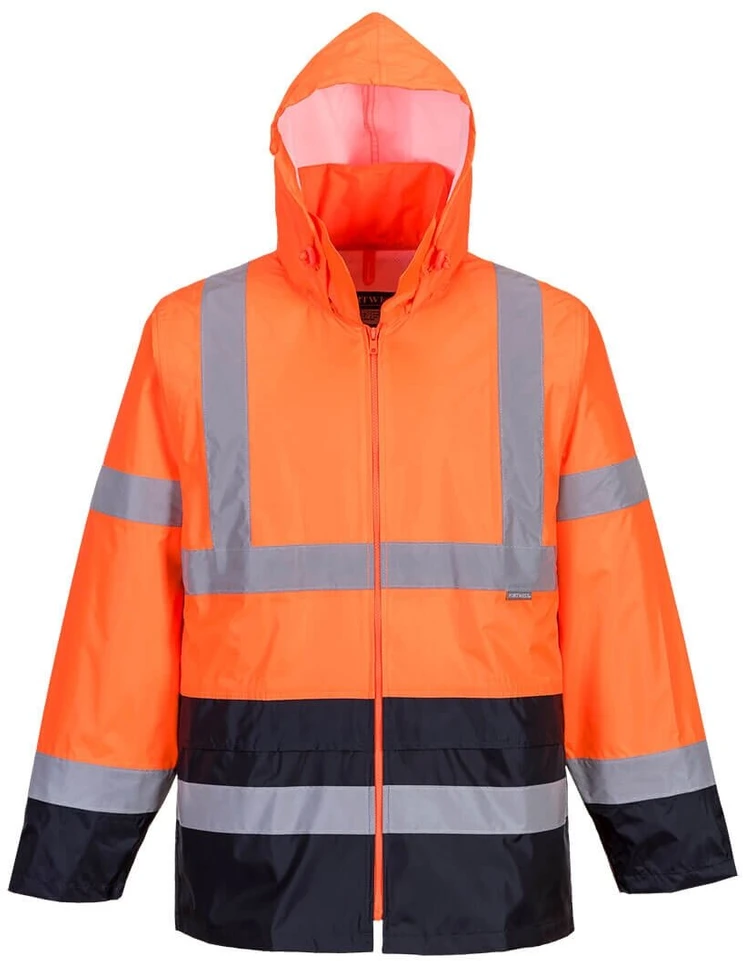 Gero matomumo kontrastingų spalvų PORTWEST H443 striukė nuo lietaus, Dydis: XS, Pw spalvos: Oranžinis/Navy