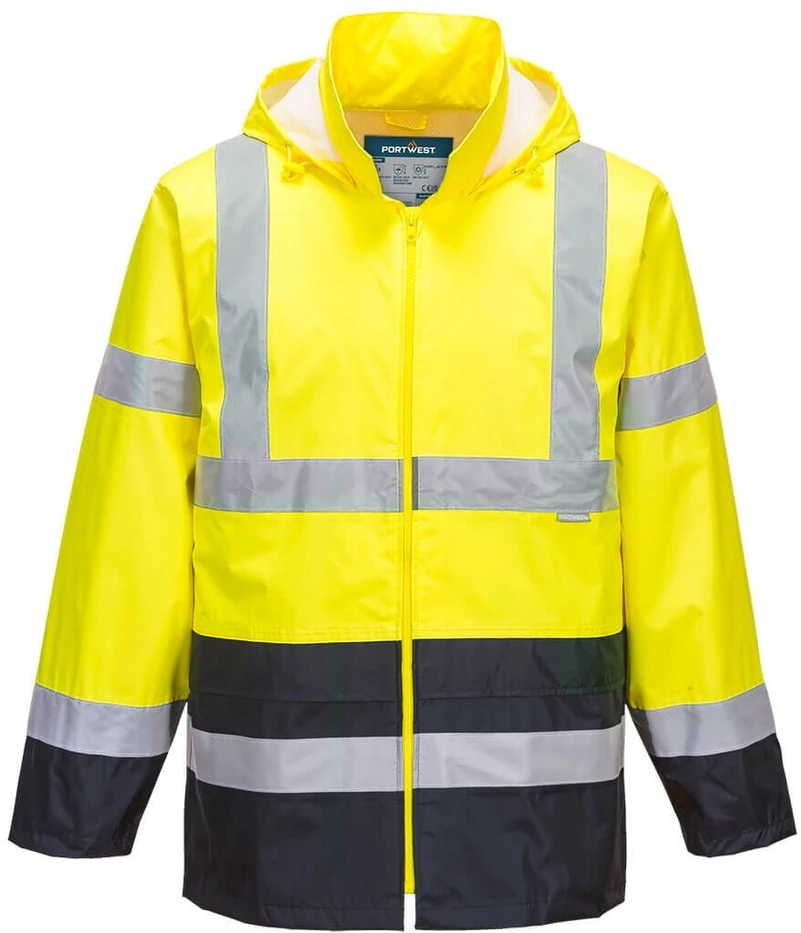 Gero matomumo kontrastingų spalvų PORTWEST H443 striukė nuo lietaus, Dydis: 4XL, Pw spalvos: Oranžinis/Navy