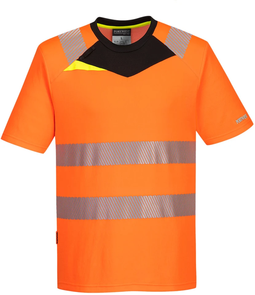 Gero matomumo PORTWEST DX413 sportiniai marškinėliai trumpomis rankovėmis, Dydis: XL, Pw spalvos: Oranžinis/Juodas