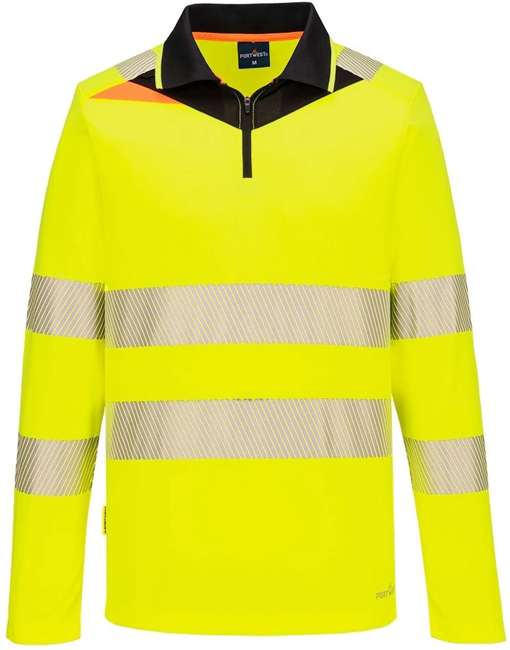 Gero matomumo PORTWEST DX419 polo marškinėliai su užtrauktuku, Dydis: XXL, Pw spalvos: Geltona/Juodas