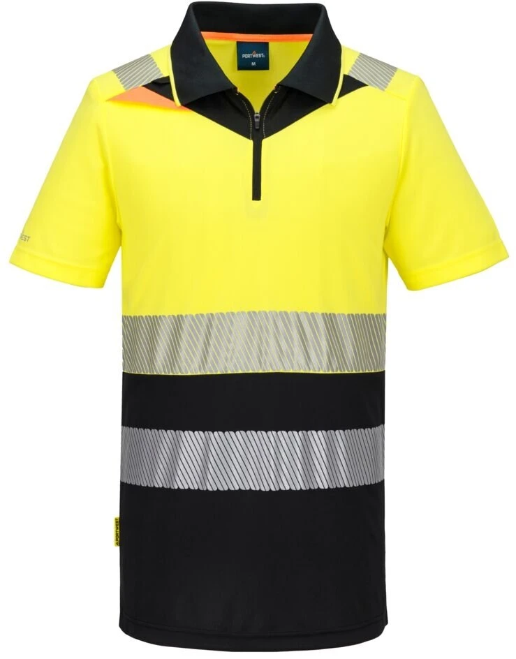 Gero matomumo PORTWEST DX435 polo marškinėliai su užtrauktuku, Dydis: XXXL, Pw spalvos: Geltona/Juodas