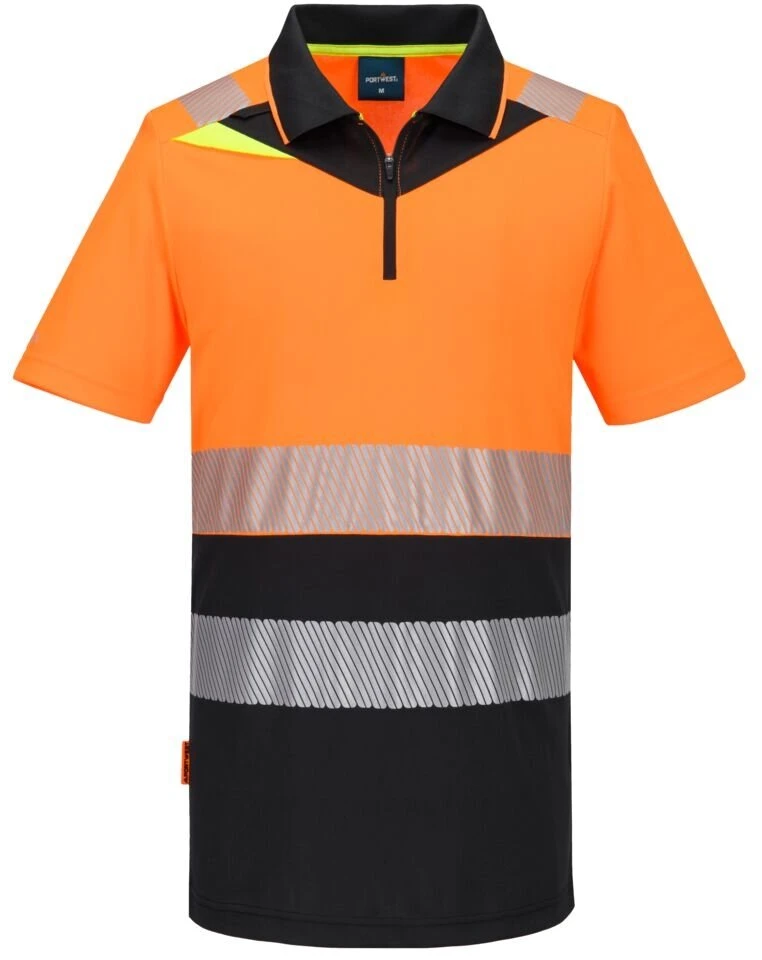 Gero matomumo PORTWEST DX435 polo marškinėliai su užtrauktuku, Dydis: S, Pw spalvos: Oranžinis/Juodas
