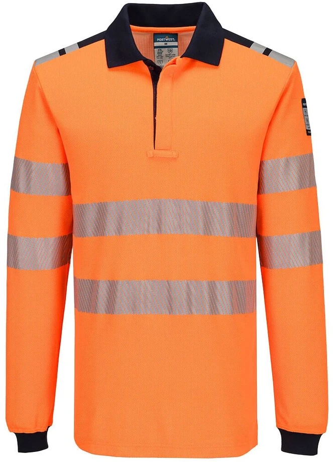 Gero matomumo PORTWEST FR734 polo marškinėliai ilgomis rankovėmis, Dydis: XL, Pw spalvos: Oranžinis/Juodas
