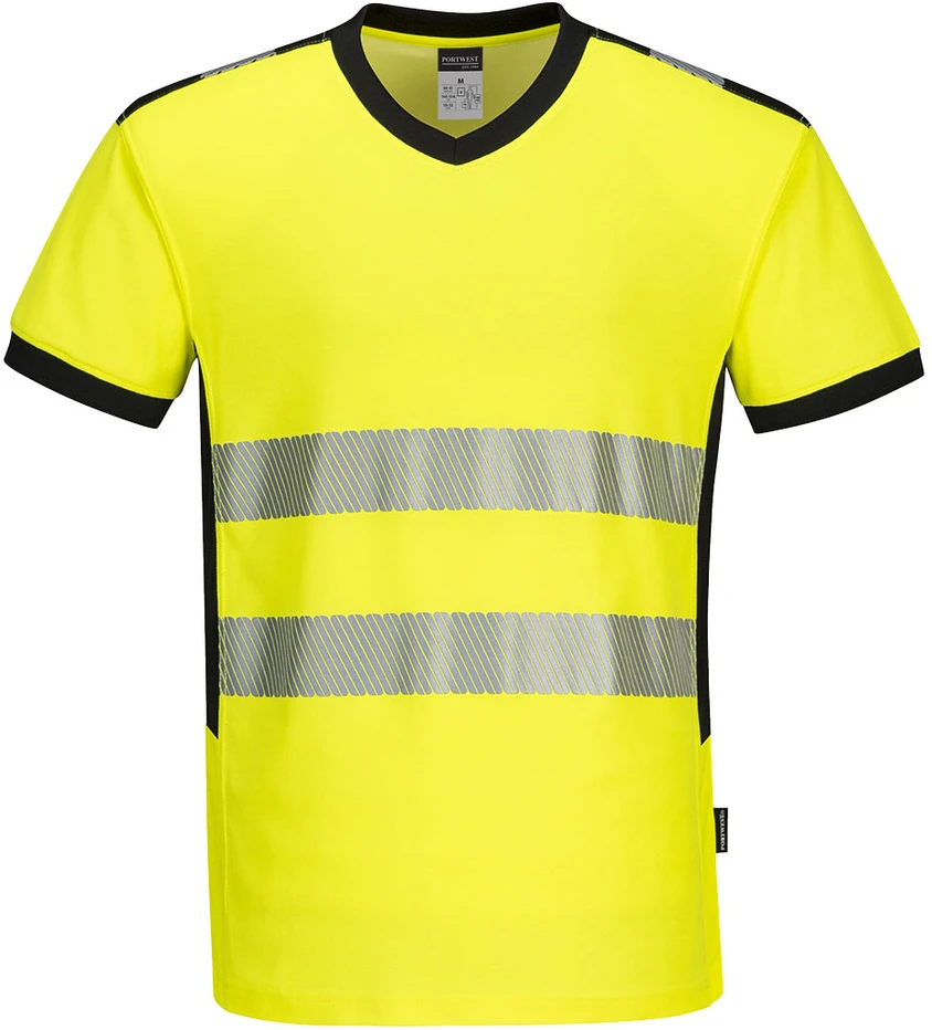 Gero matomumo PORTWEST PW310 sportiniai marškinėliai su V apykakle, Dydis: XXXL, Pw spalvos: Geltona/Juodas