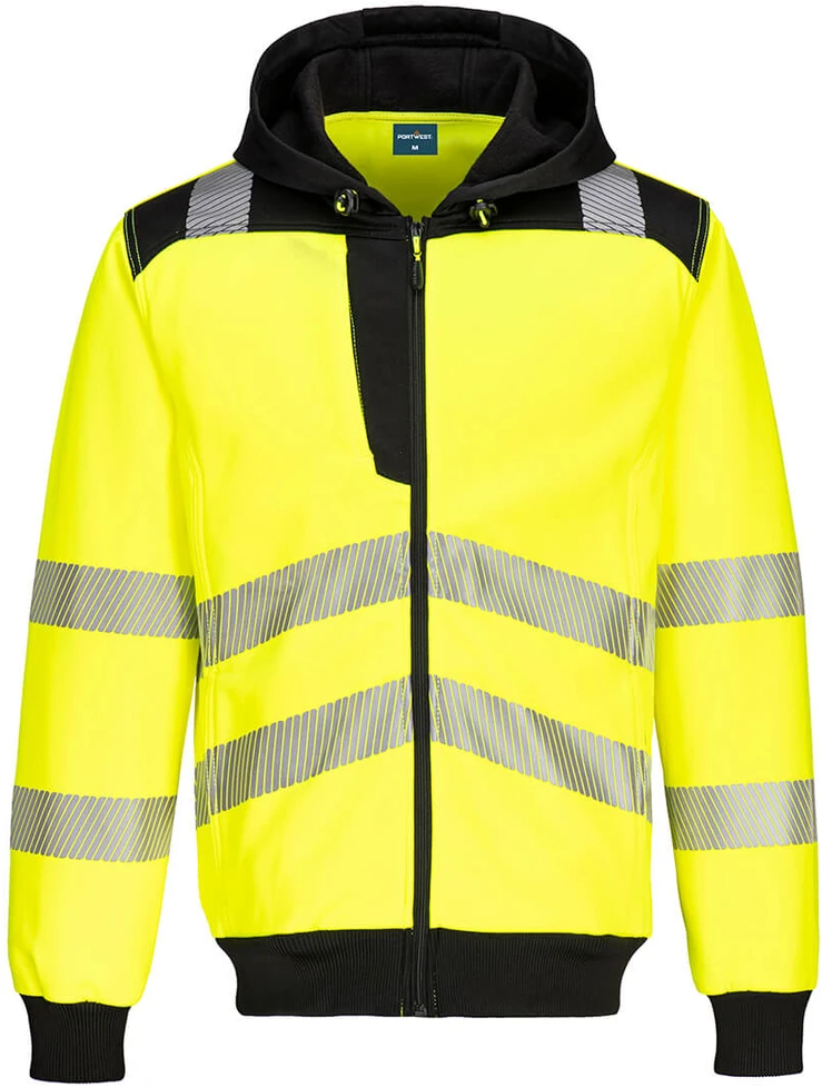 Gero matomumo PORTWEST PW327 užsegamas džemperis su gobtuvu, Dydis: 5XL, Pw spalvos: Geltona/Juodas