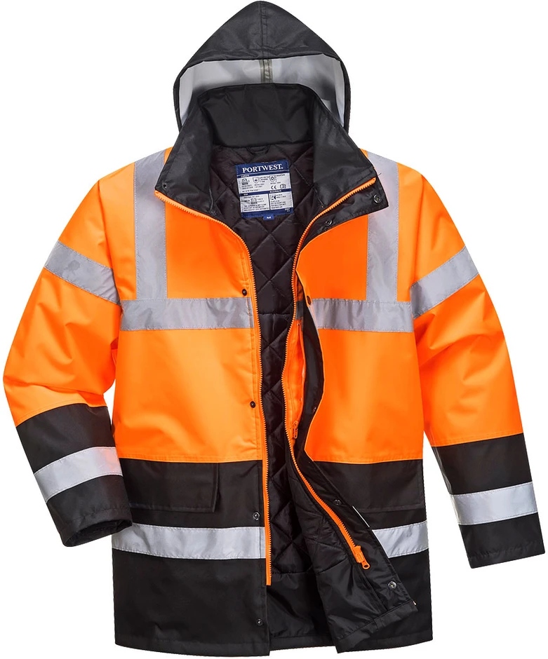 Gero matomumo PORTWEST S467 dviejų spalvų kelininko striukė, Dydis: L, Pw spalvos: Oranžinis/Juodas