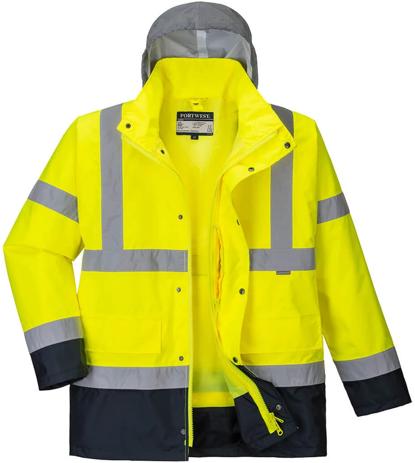 Gero matomumo PORTWEST S471 4 viename kontrastinga kelininko striukė, Dydis: L, Pw spalvos: Geltona/Navy