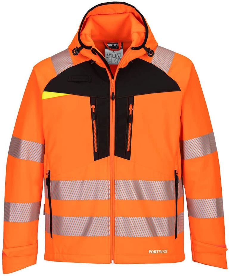 Gero matomumo vėjui ir vandeniui atspari PORTWEST DX475 Softshell striukė, Dydis: L, Pw spalvos: Oranžinis/Juodas