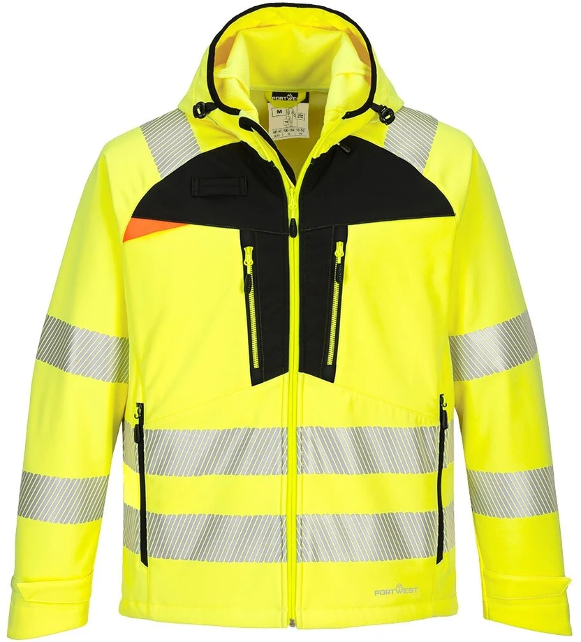 Gero matomumo vėjui ir vandeniui atspari PORTWEST DX475 Softshell striukė, Dydis: 6XL, Pw spalvos: Geltona/Juodas