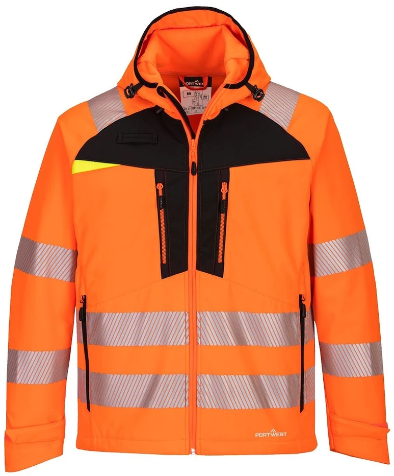 Gero matomumo vėjui ir vandeniui atspari PORTWEST DX475 Softshell striukė, Dydis: XS, Pw spalvos: Oranžinis/Juodas