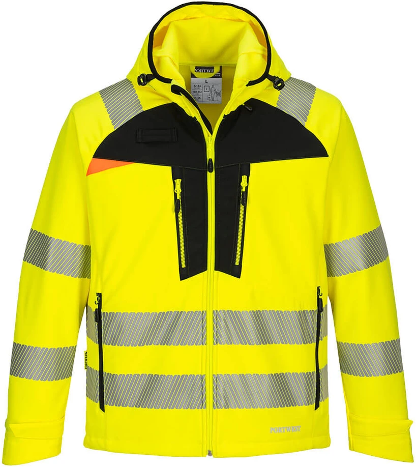 Gero matomumo vėjui ir vandeniui atspari PORTWEST DX475 Softshell striukė, Dydis: 4XL, Pw spalvos: Geltona/Juodas