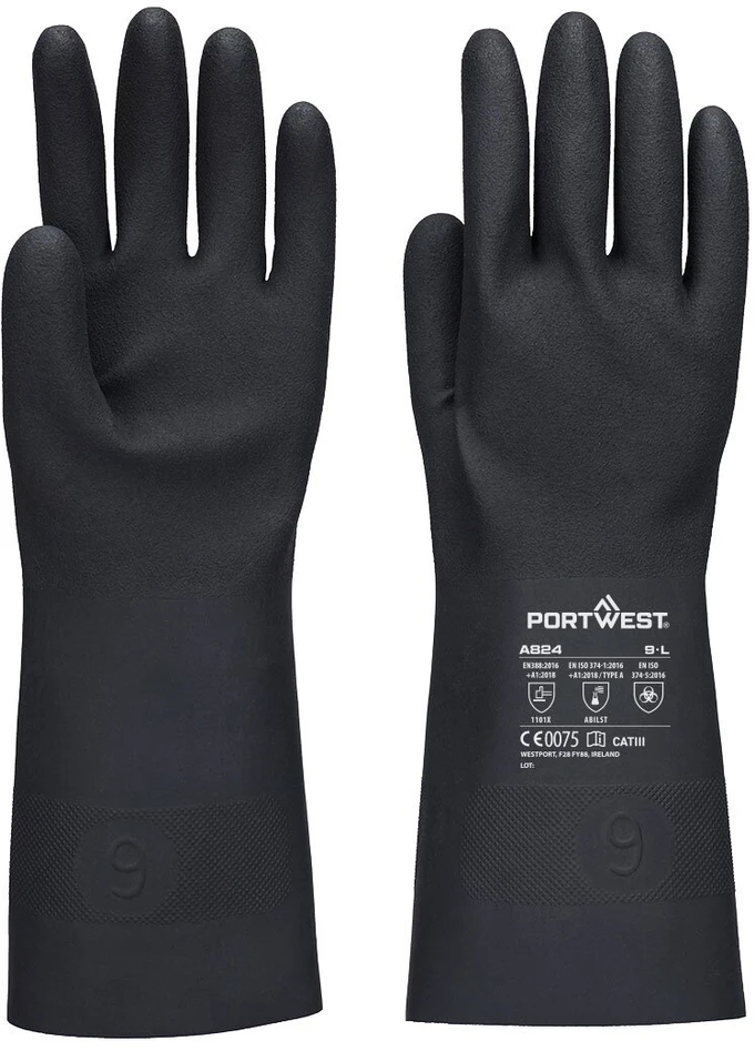 Guminės PORTWEST A824 pirštinės, Dydis: XL, Pw spalvos: Juodas