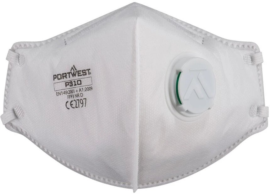 Išskleidžiamas sulankstomas PORTWEST P310 respiratorius su vožtuvu (3vnt), Pw spalvos: Baltas