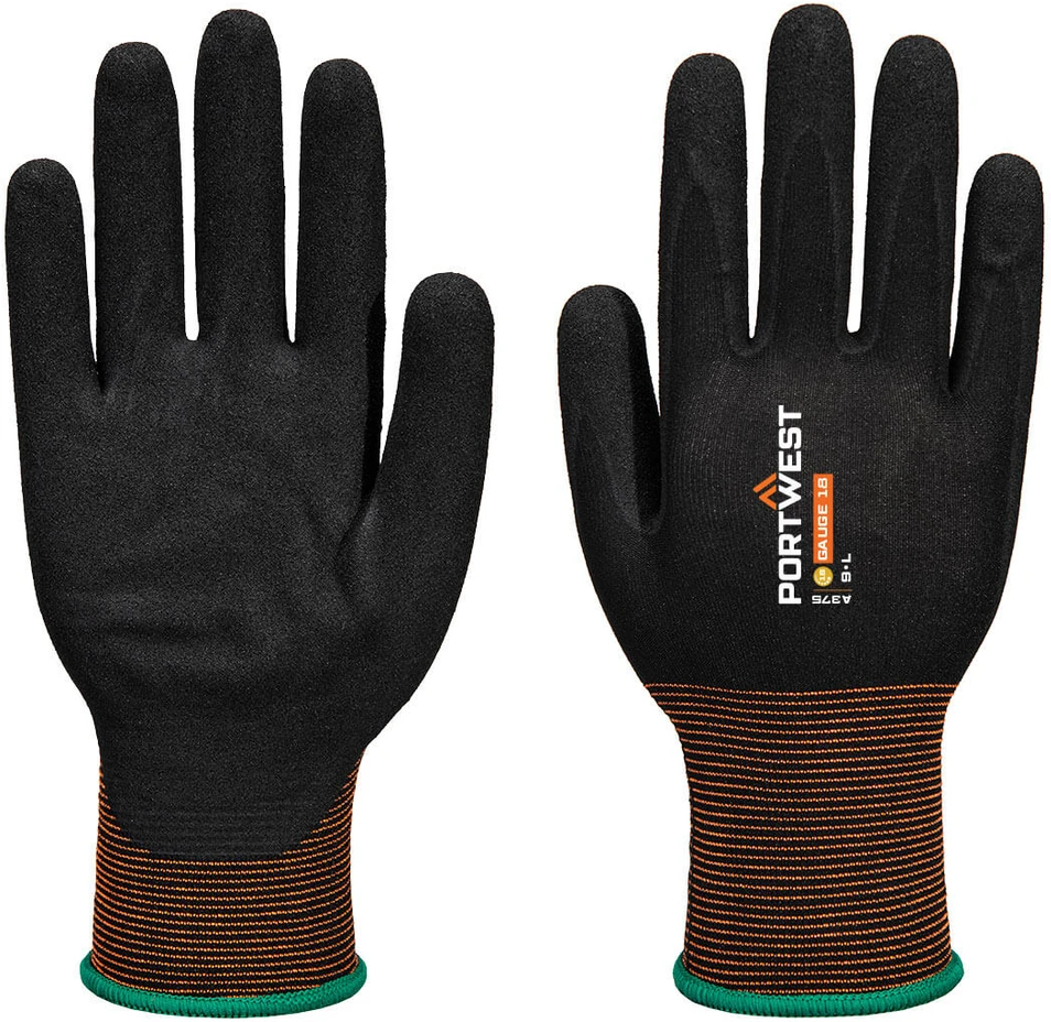 Nitrilo PORTWEST A375 grublėtos pirštinės, Dydis: XL, Pw spalvos: Juodas