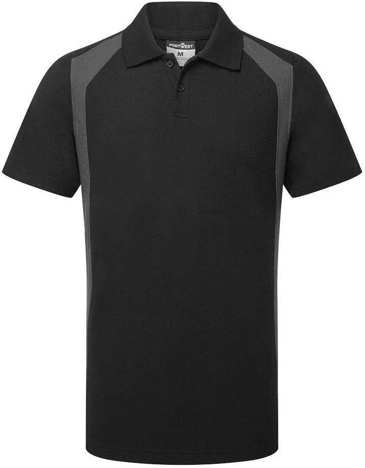 Polo marškinėliai PORTWEST CD812 trumpomis rankovėmis, Dydis: XXL, Pw spalvos: Juodas/Pilkas