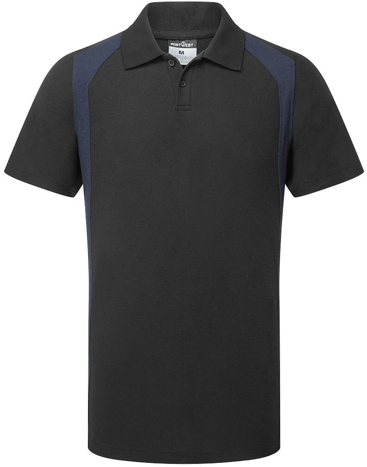 Polo marškinėliai PORTWEST CD812 trumpomis rankovėmis, Dydis: XL, Pw spalvos: Juodas/Navy