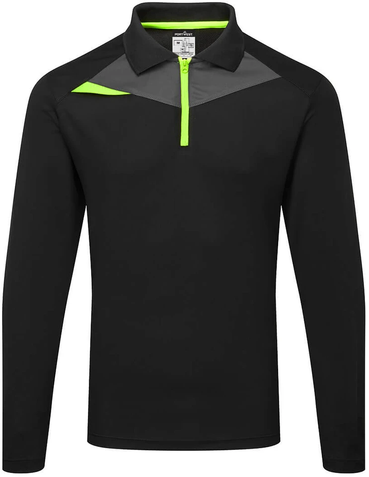 Polo marškinėliai PORTWEST DX414 ilgomis rankovėmis, Dydis: XXL, Pw spalvos: Juodas