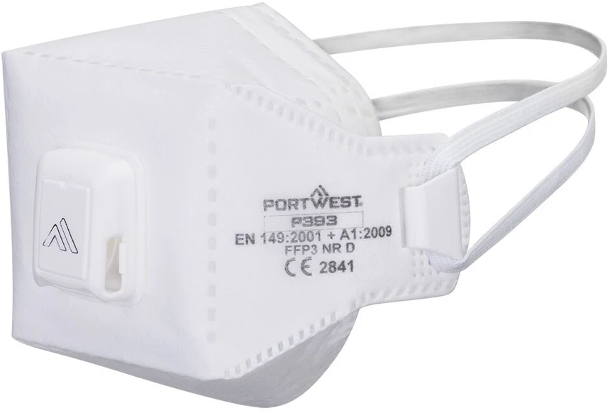 Sulankstomas PORTWEST P393 respiratorius su vožtuvu (10 vnt), Pw spalvos: Baltas
