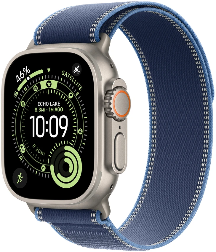 Apple Watch 49mm Blue/Bright Blue Trail Loop - S/M - Natural Titanium Finish - MFT64ZM/A