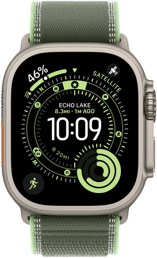 Apple Watch 49mm Green/Neon Trail Loop - S/M - Natural Titanium Finish - MFT44ZM/A