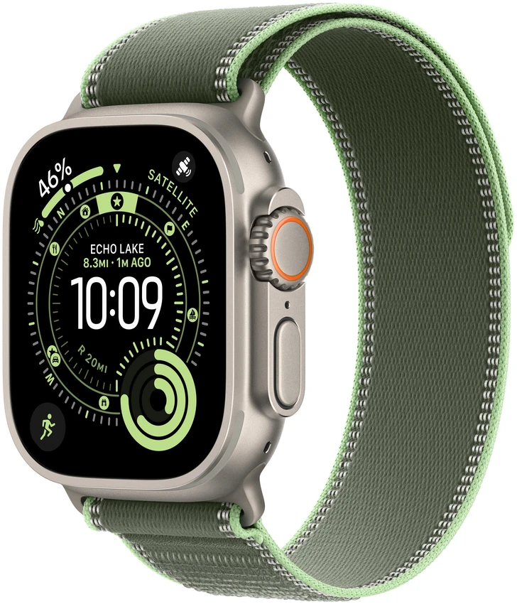 Apple Watch 49mm Green/Neon Trail Loop - S/M - Natural Titanium Finish - MFT44ZM/A