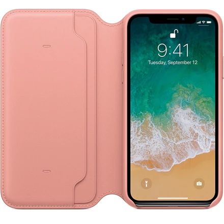 Apple iPhone X odinis atverčiamas dėklas - Rožinis (Soft Pink)