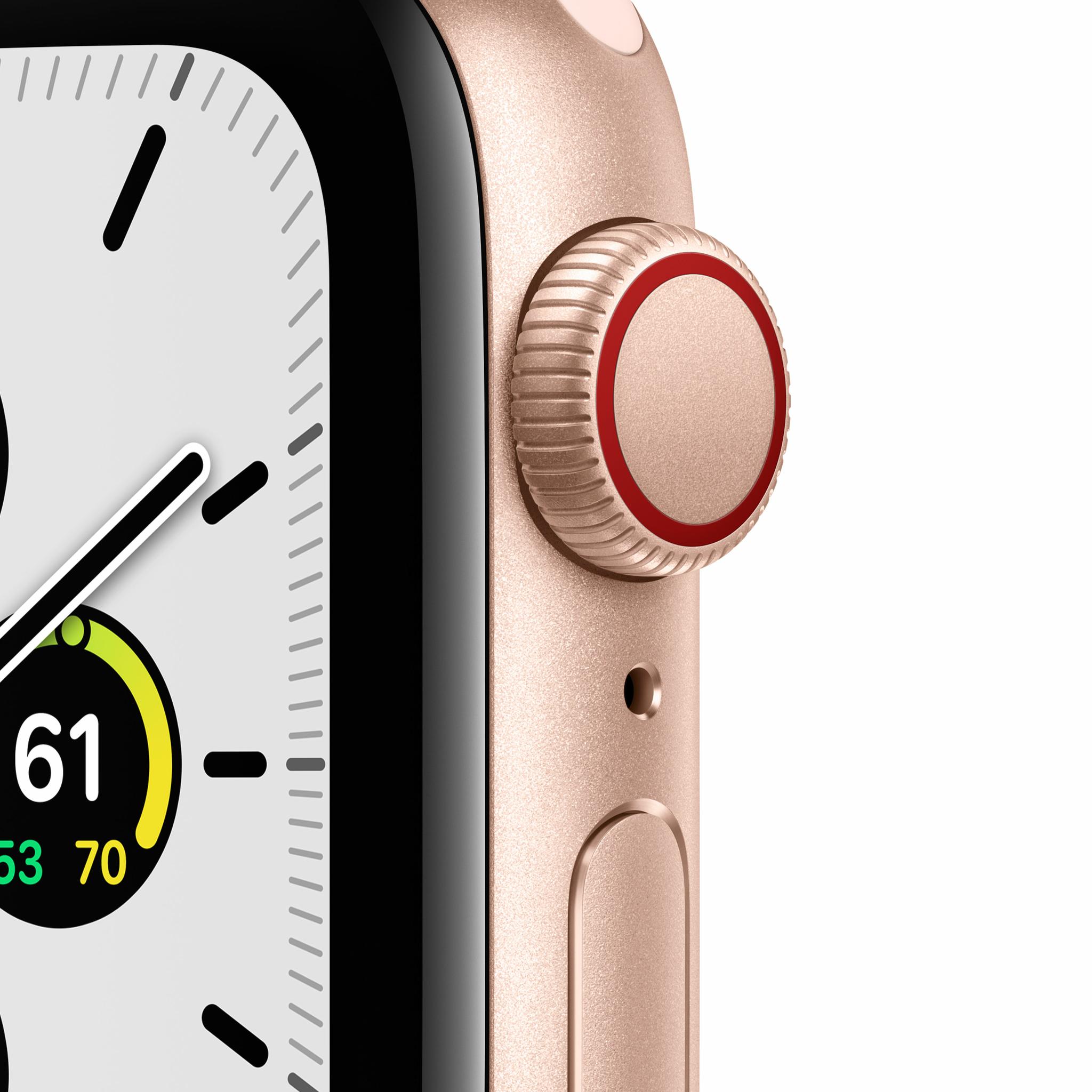 Išmanusis laikrodis Apple Watch SE GPS + Cellular, 40mm Auksinės spalvos  aliuminio korpusas su rožinio smėlio spalvos silikoniniu dirželiu | Varle.lt