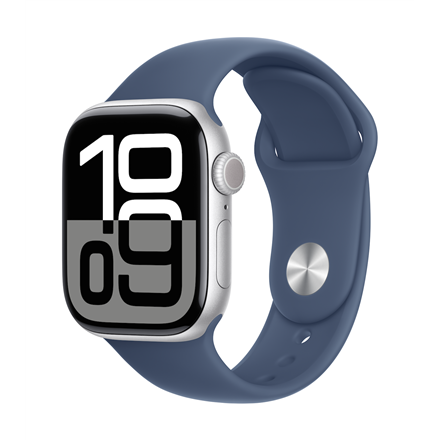Išmanusis laikrodis Apple Watch Series 10 GPS + Cellular 42mm Sidabrinis aliuminio dėklas su Denim Sport Band - S/M