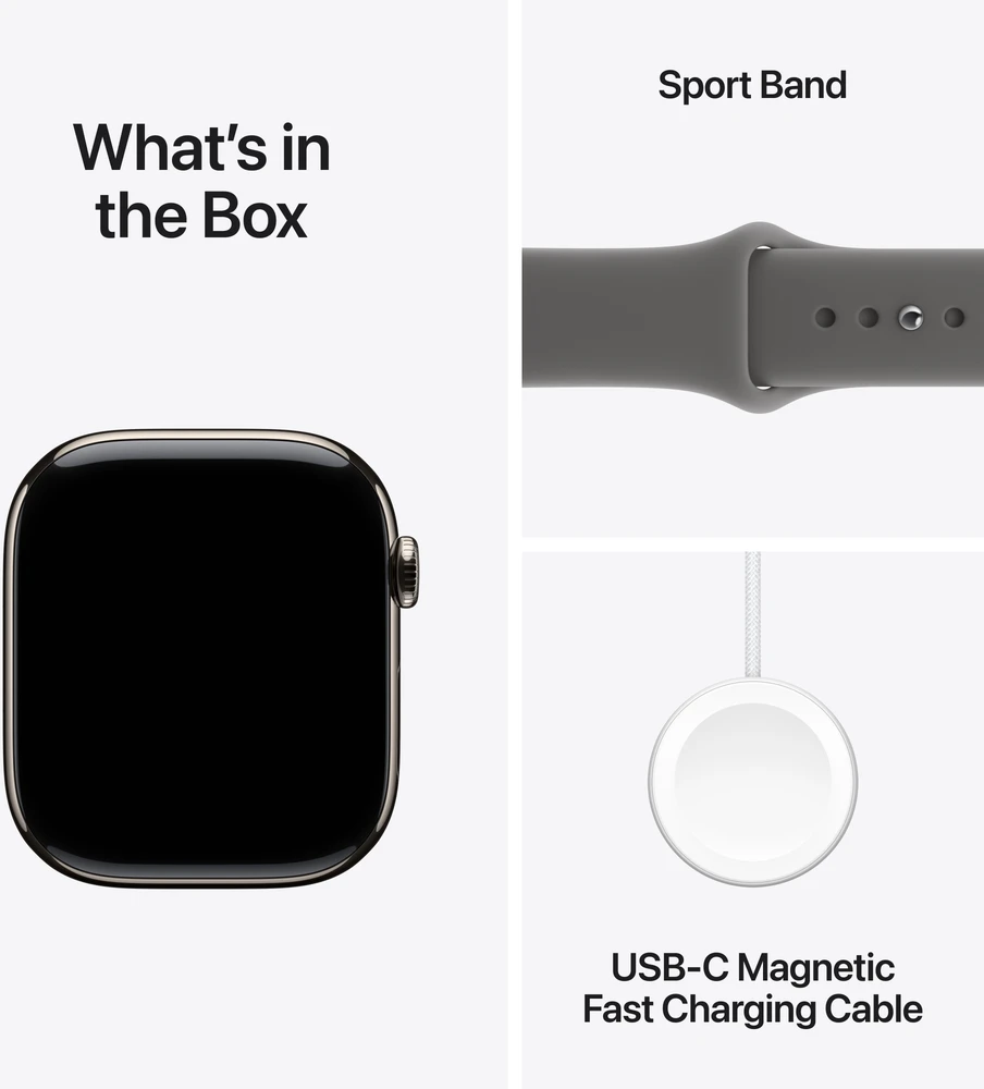 Apple Watch Series 11 GPS + Cellular 42mm Natural Titanium Case with Stone Grey Sport Band - S/M - MF8M4ET/A