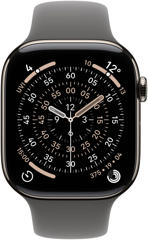 Apple Watch Series 11 GPS + Cellular 42mm Natural Titanium Case with Stone Grey Sport Band - S/M - MF8M4ET/A