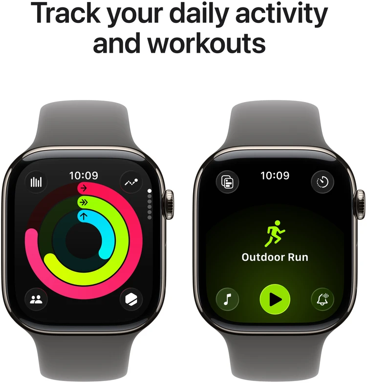 Apple Watch Series 11 GPS + Cellular 42mm Natural Titanium Case with Stone Grey Sport Band - S/M - MF8M4ET/A